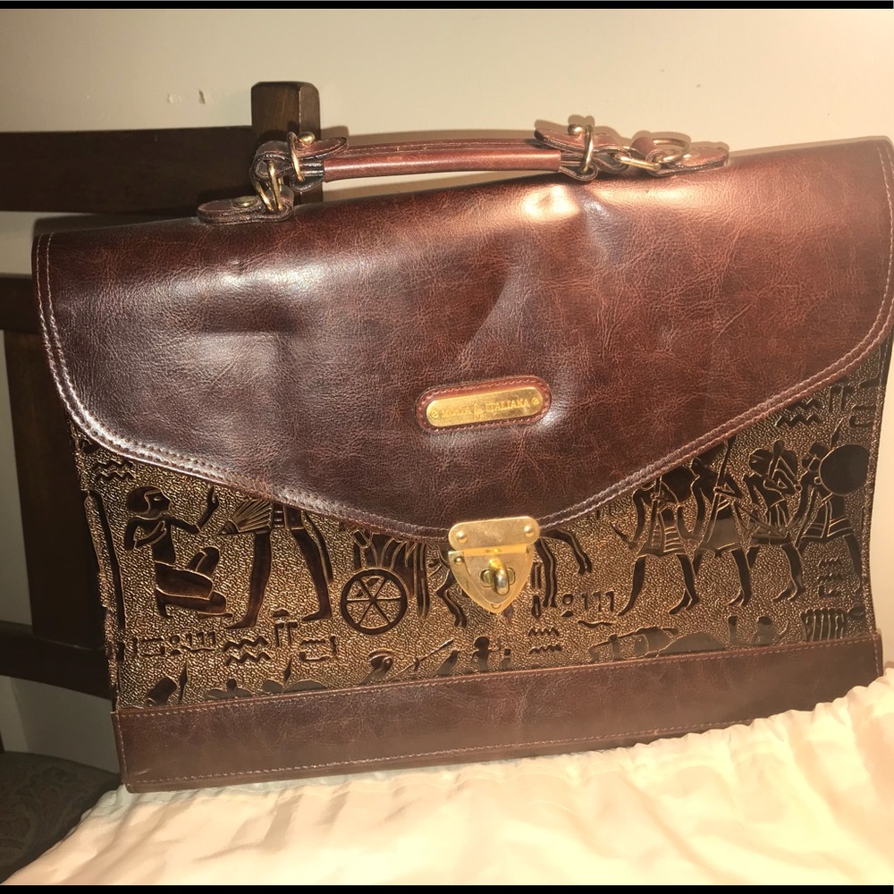 Brown Leather Briefcase with design
